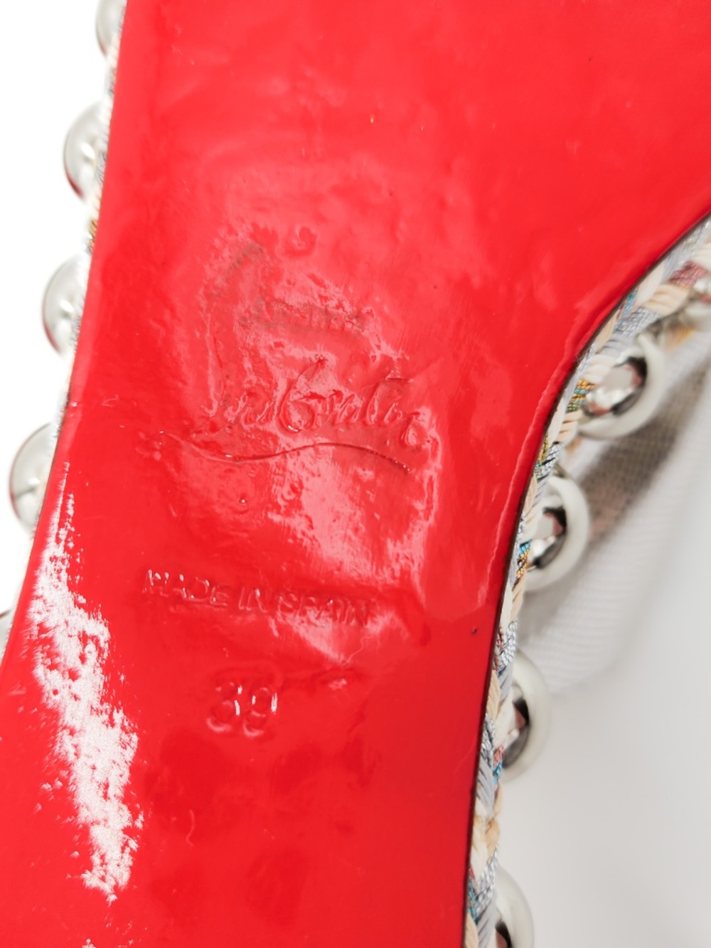 Christian Louboutin Leather Silver Studded Slip-On Platform Sandals  EU 39 - Picture 7 of 8